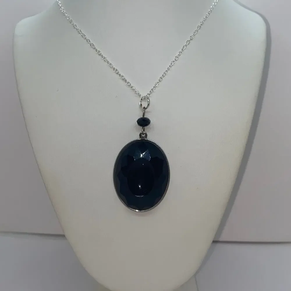 Silver-Tone Black Textured Pendant Necklace